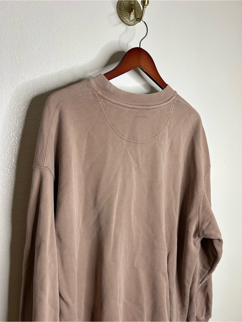 Anine Bing 100% Cotton Oversized Tyler 'BING' Spellout Sweatshirt in Tan - Picture 11 of 16